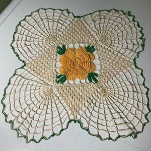 Vintage Crochet Doily with Yellow Flower Design